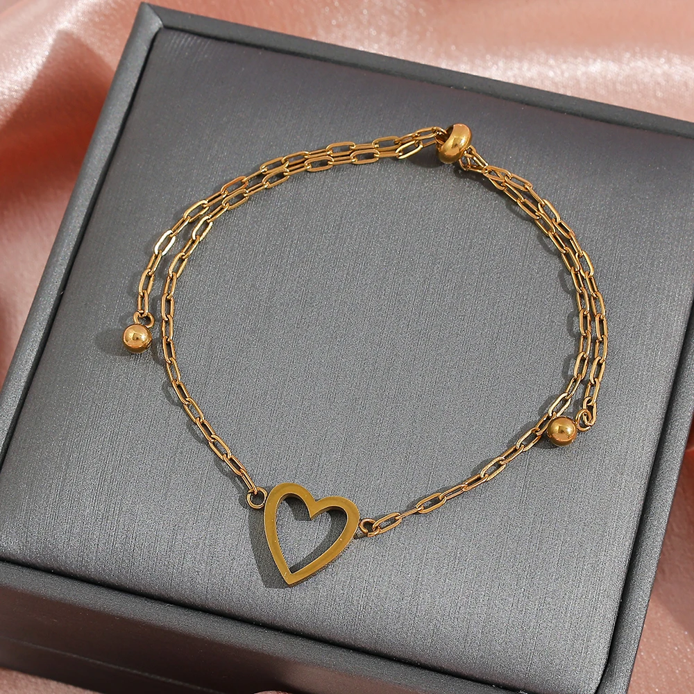 Couple Heart Pendant Single Stone Bracelet Set | Adjustable Valentine'S Day Love Friendship Double Hand Chain Combination Set