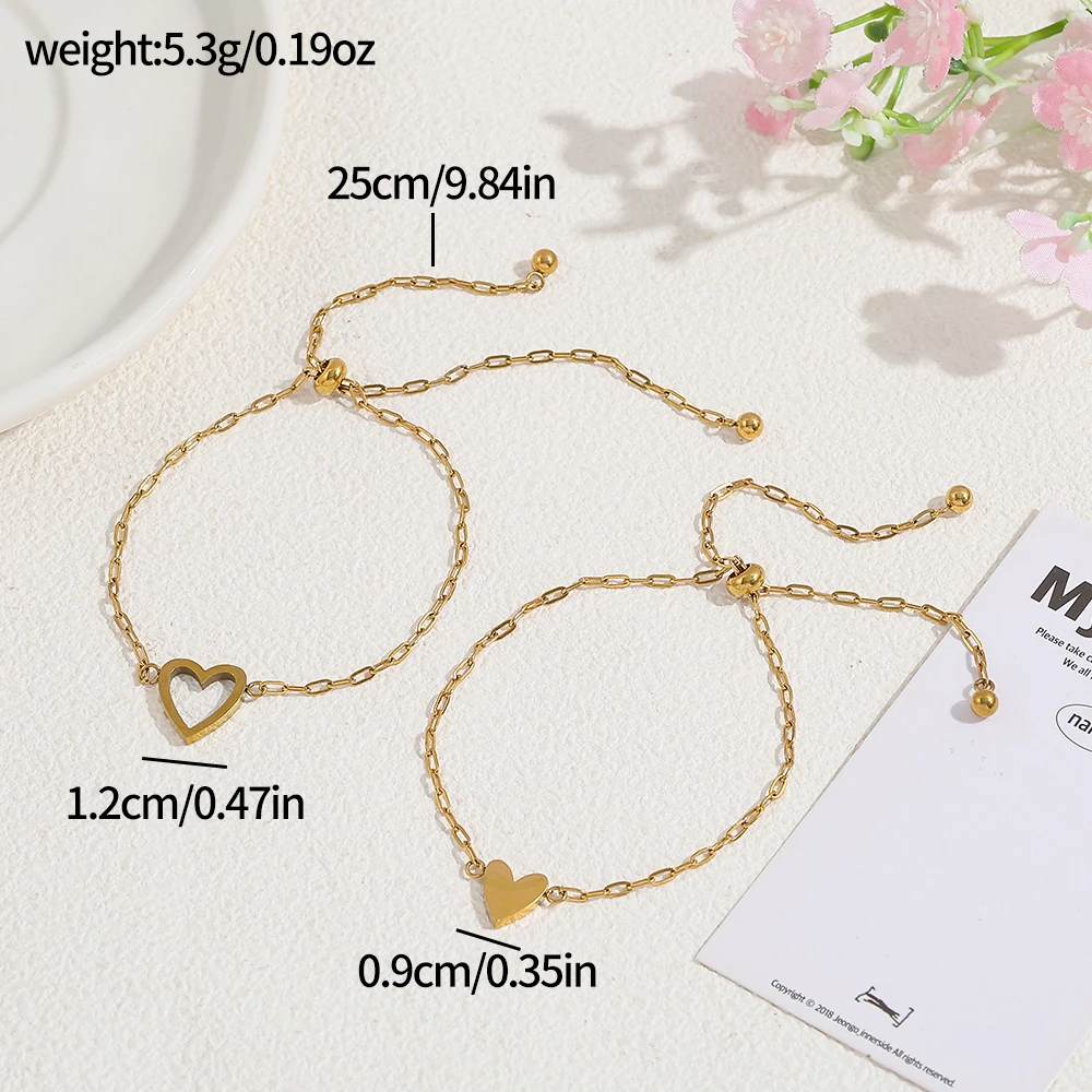 Couple Heart Pendant Single Stone Bracelet Set | Adjustable Valentine'S Day Love Friendship Double Hand Chain Combination Set