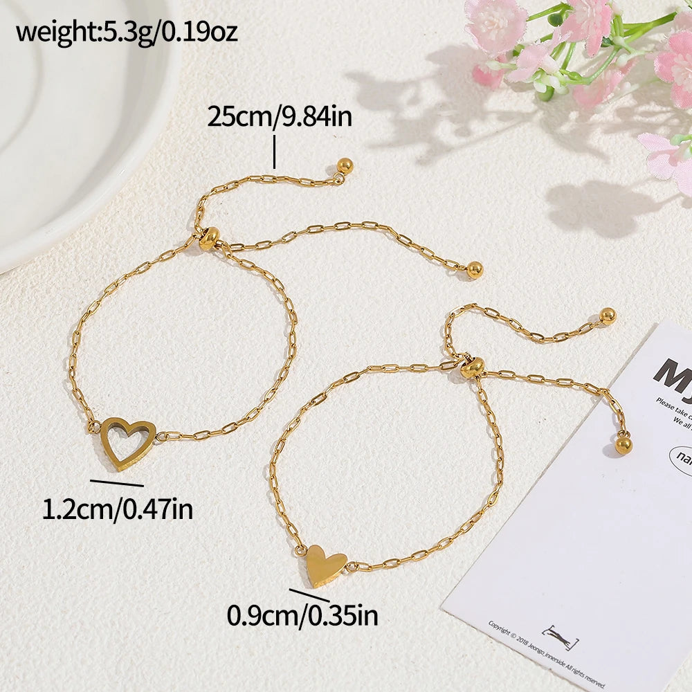 Couple Heart Pendant Single Stone Bracelet Set | Adjustable Valentine'S Day Love Friendship Double Hand Chain Combination Set